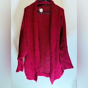 Rachel Zoe Deep Cherry Red Open Cardigan Sweater Topper Knit‎ Oversized  P Large